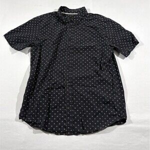 Obey Streetwear Men's Black Print Button Cotton Short Sleeve Collared Shirt Sz M